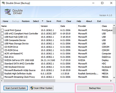 インストールされているドライバがリストアップ