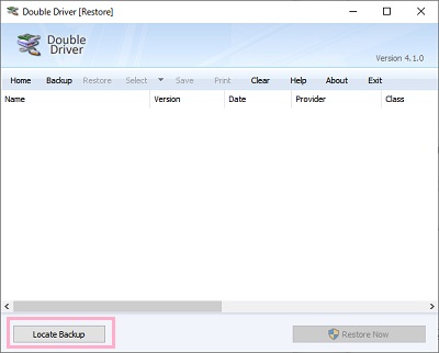 ウィンドウ左下に表示されている「Locate Backup」をクリック