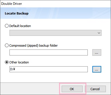 バックアップフォルダの選択画面が表示