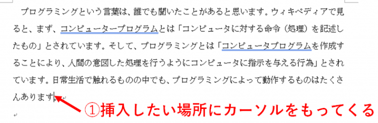 脚注を挿入する箇所にカーソルを合わせます