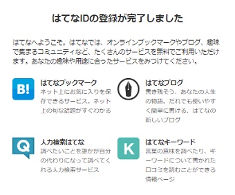 本登録用URLをクリックすると「はてなIDの登録が完了しました」という画面が表示