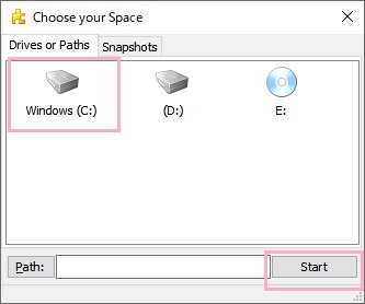 調べたいディスクドライブの選択画面が表示
