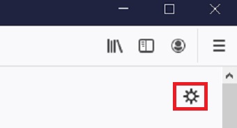 Firefoxを起動させ、新しいタブが開いたら右上の歯車のアイコンをクリック