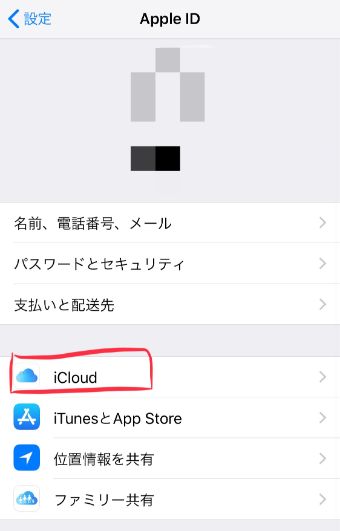 『iCloud』をタップ