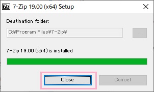 インストールはすぐに完了し、ボタンが「Close」に変わります