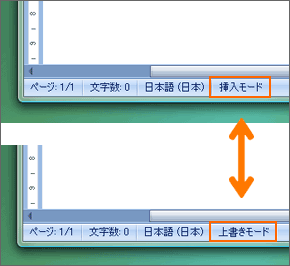 「上書きモード」をクリックすると「挿入モード」へ切り替わり