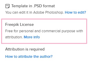 ダウンロードボタンの下部に「Freepik License」