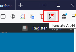 「翻訳ボタン」をインストールしたら追加されるアイコンをクリック