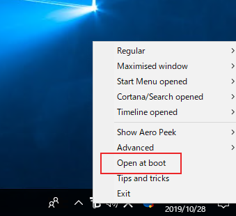 メニューの下の方にある[Open at boot]をクリック