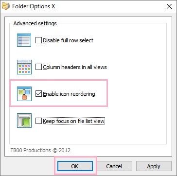 Folder Options Xの設定画面