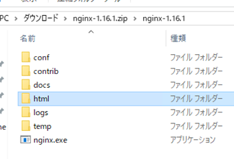 nginxサーバーのファイルは「htmlフォルダ」に格納されています。
