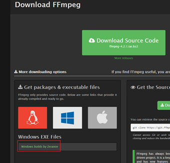 [Windows builds by Zeranoe]をクリック