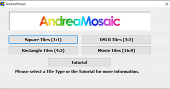 AndreaMosaicを起動すると、「1:1」や「3:2」といったボタンが表示