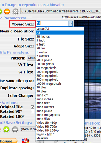 「Mosaic Size」を編集