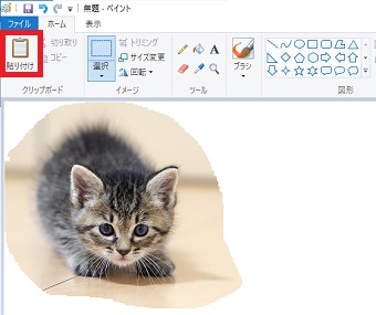 新規のキャンバスが開いたら右上の「ホーム」の「貼り付け」をクリック