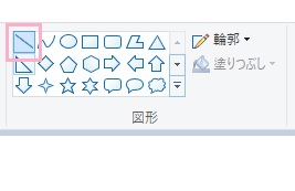 ペイントのメニューの「図形」の左上にある直線を選択