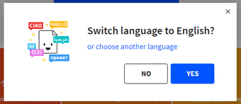 英語に切り替えるかどうかのポップアップ表示