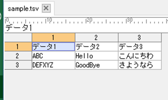TSV形式に対応したエディタで開いた際の表示の例