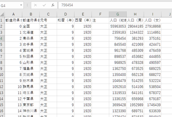 スプレッドシートなどのCSVファイルを開いた例