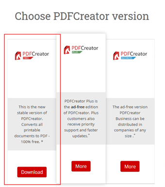 PDFCreatorの[Download]をクリックしてインストーラーをダウンロード