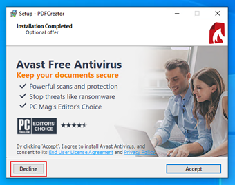 [Decline]をクリックして広告ソフトウェアをインストールしない