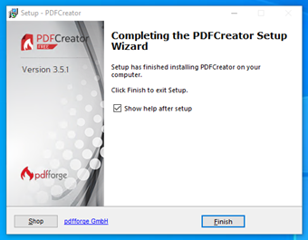 PDFCreatorのインストール完了