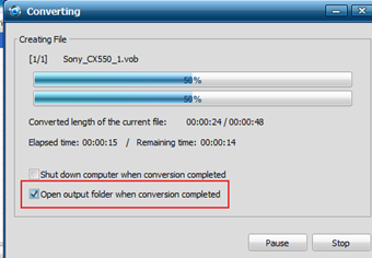 「Open output foloder...」にチェックを入れる