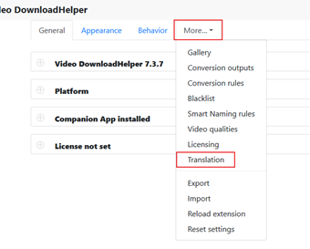 [More]をクリックし[Translation]を選択