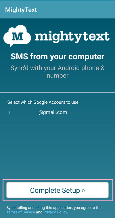 「Complete Setup」をタップ