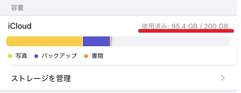 iCloudの使用済みの容量の表示
