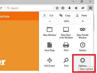 Waterfoxの右上にある3本線クリックし、メニューを表示→「Options」をクリック