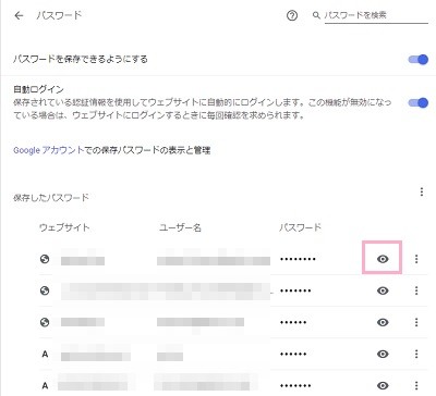 Chromeのパスワードの画面