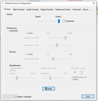 Media Preview Configurationを開く