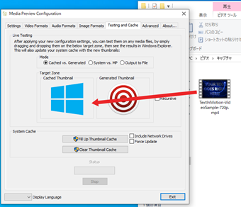 「Target Zone」のエリアにサムネイルを変更したい動画をドラッグ&ドロップする