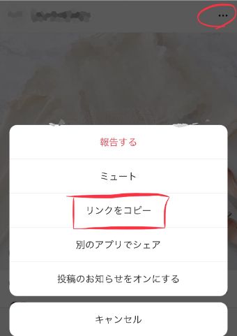 インスタの『…』から『リンクをコピー』をタップ