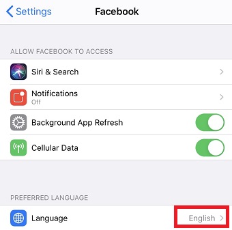 「Language」をタップ