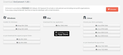 XnConvertのダウンロード・インストール画面