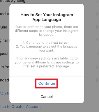 「Continue」をタップ