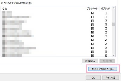 「許可されたアプリおよび機能」の一覧からThunderbirdを探し「プライベート」と「パブリック」のチェックボックスをオンにして「OK」をクリック
