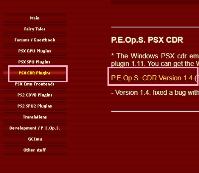 「PSX CDR Plugins」から「P.E.Op.S. CDR Version 1.4」をダウンロード