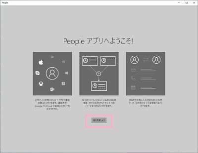 「Peopleアプリへようこそ！」画面の「はじめましょう」ボタンをクリック