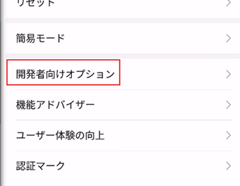 [開発向けオプション]をタップ