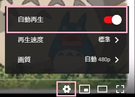 動画プレイヤーの右下の歯車ボタンをクリック→「自動再生」ボタンをオンにする