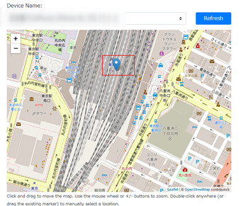 偽装したい位置をマップ上をダブルクリックしてピンを立てる