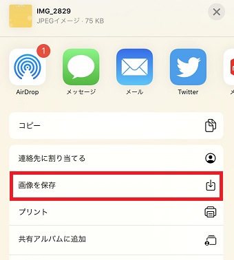 画像を保存したい場合は「画像を保存」をタップ