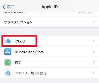 「iCloud」をタップ