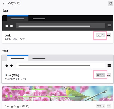 テーマの「有効化」ボタンをクリックしてテーマを切り替える
