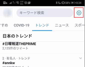 右上の歯車アイコンをタップ