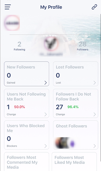 フォロー数・フォロワー数などの表示画面