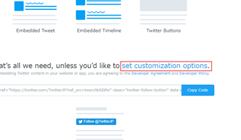 フォローボタンのコードを生成した後に「set customization options.」をクリック